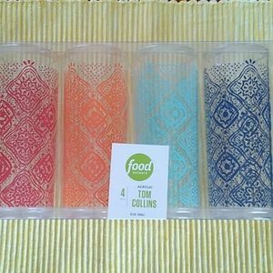NWT/NIB Food Network Set of 4 Acrylic Tom Collins Glasses Cocktail Tall 16.5oz